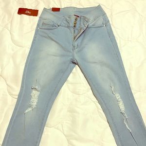 High rise light blue jeans